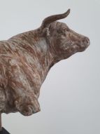 Fuerte-sterk is een bronzen stier | bronzen beelden en tuinbeelden, figurative bronze sculptures van Jeanette Jansen |